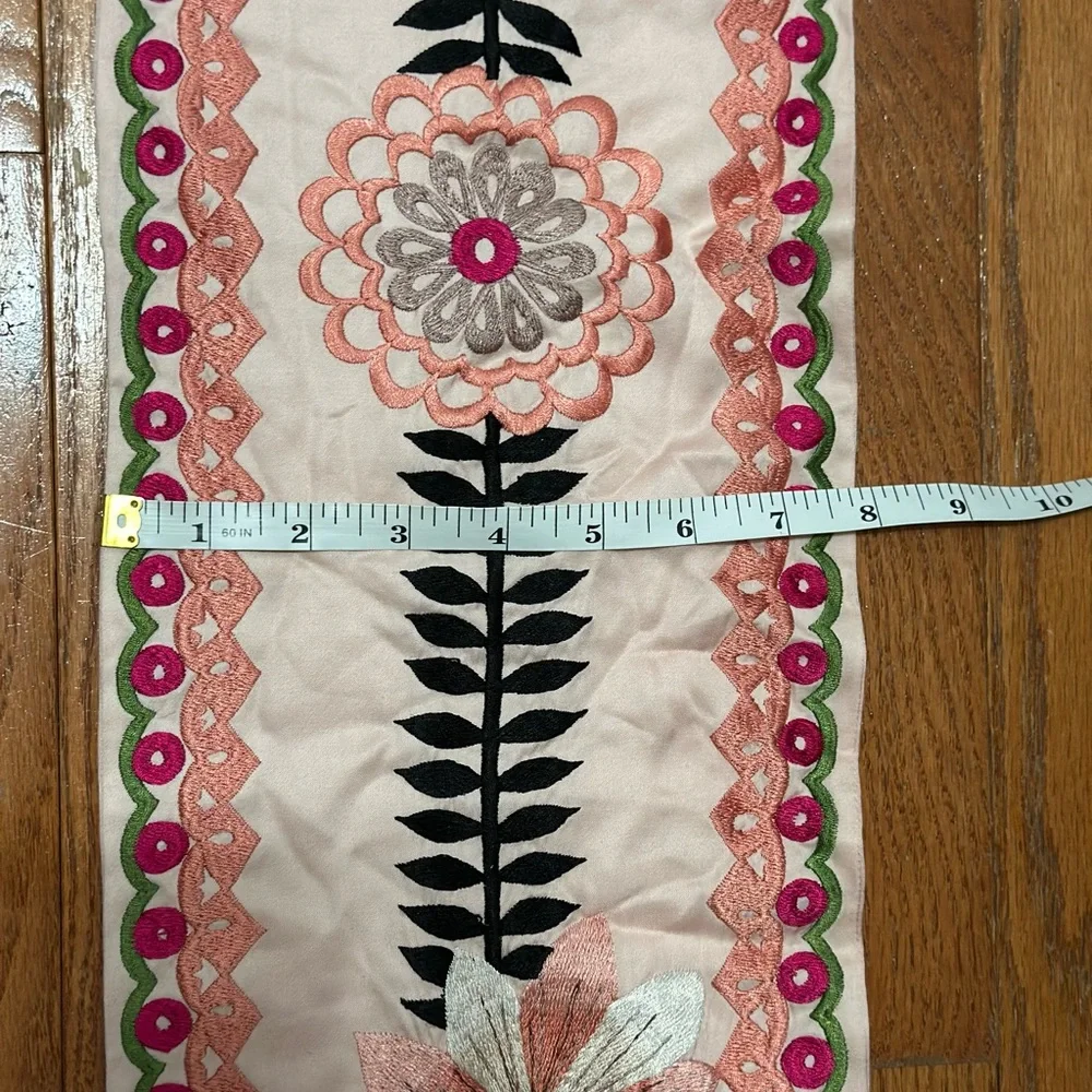 Temperley London Embroidered Floral Tassel Scarf Wrap Pink Black 75